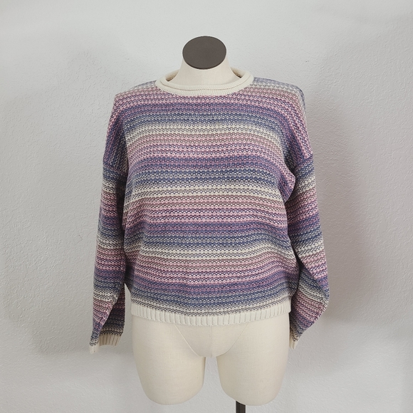 80-90s Vintage L Pastel Striped Crewneck Sweater - Picture 9 of 10